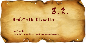 Bránik Klaudia névjegykártya